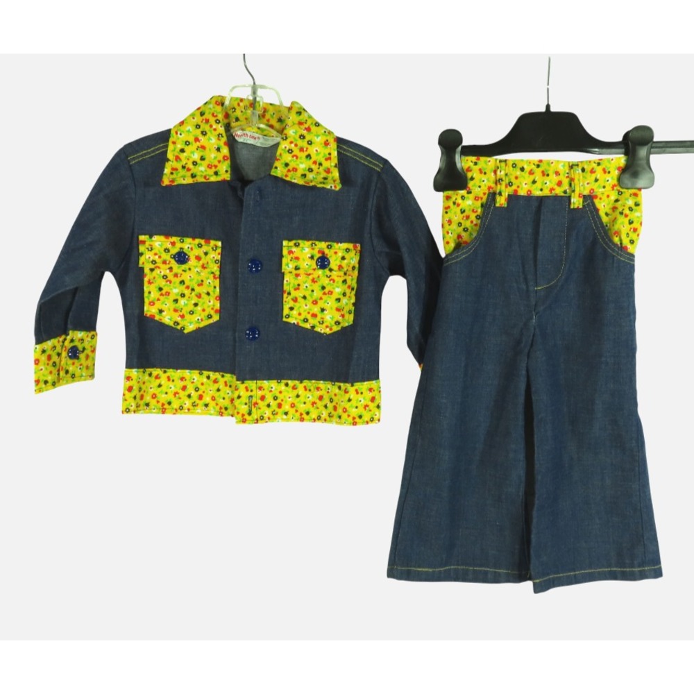VTG Health-Tex FLARE JEANS & BUTTON-UP SHIRT Outfit Set Girls Country Western 2T